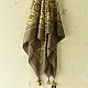 beige gold ajrakh cotton square scarf olive brown floral medallion sun motif block print hand block printed natural dyed scarf tassels