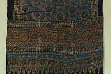 Ajrakh Block Printe Mashru Stole - Black & Blue