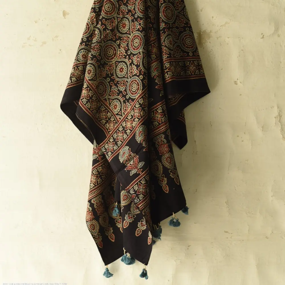 Classic Ajrakh hand block printed dupatta with rich cultural motifs