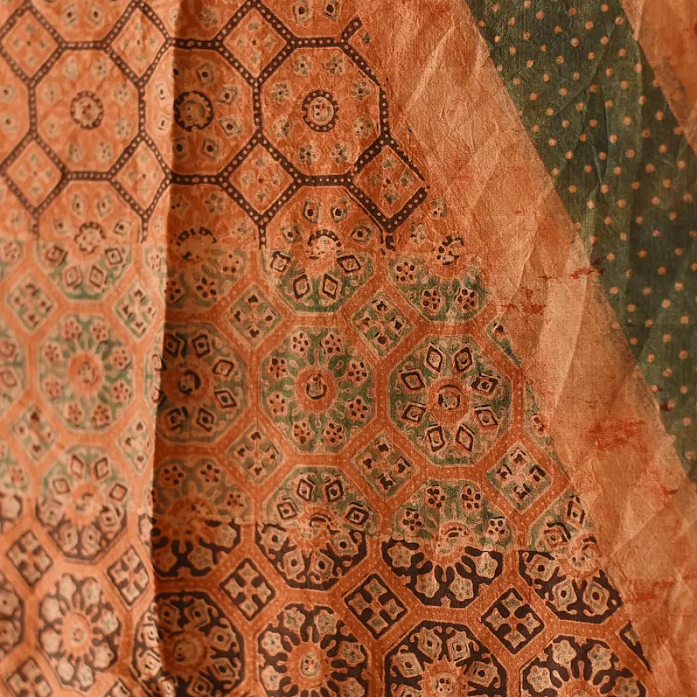 buy Ajrakh Mulberry Silk Dupatta - Natural dyed - Brown Stripes