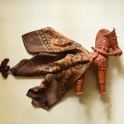 Neelanjana . नीलांजना ~ Square Ajrakh Silk Scarf - Brown & Orange
