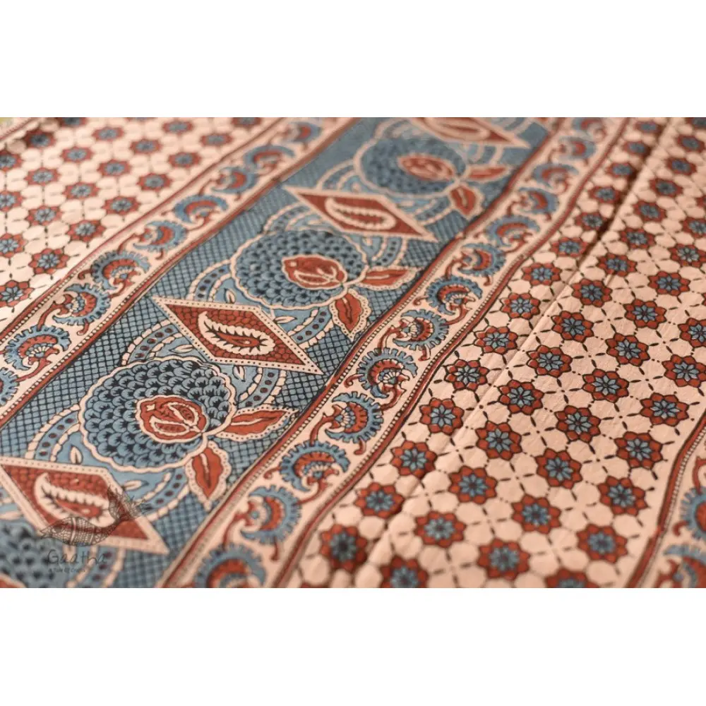 shop Ajrakh Hand Block Printed - Mul Soft Cotton Saree