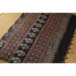 Charu . चारु | Ajrakh Block Printed - Mul Soft Cotton Saree - Black