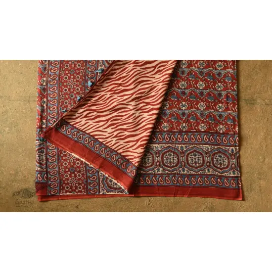 shop Ajrakh Handcrafted - Mul Soft Cotton Saree