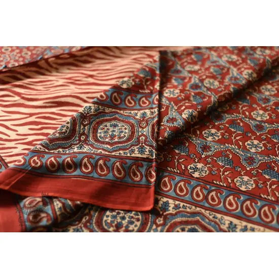 shop Ajrakh Handcrafted - Mul Soft Cotton Saree