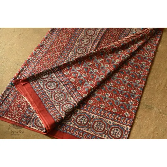 shop Ajrakh Handcrafted - Mul Soft Cotton Saree