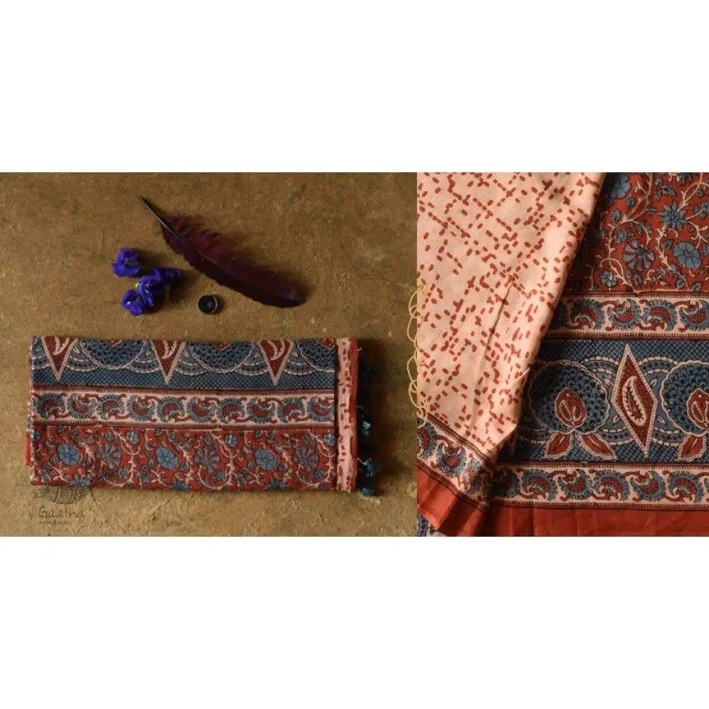shop Ajrakh Hand Block Printed - Mul Soft Cotton Saree