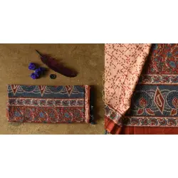 Charu . चारु | Ajrakh Hand Block Printe - Mulmul Cotton Saree - Brick Red