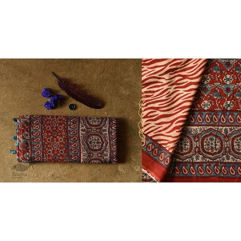 shop Ajrakh Handcrafted - Mul Soft Cotton Saree