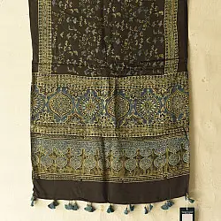 Anagi | Natural Dyed Ajrakh Block Printed Modal Silk Stole - Black