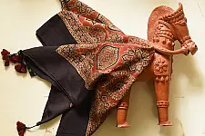 Neelanjana . नीलांजना ~ Square Ajrakh Silk Scarf - Red & Black