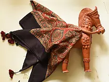 Neelanjana . नीलांजना ~ Square Ajrakh Silk Scarf - Red & Black