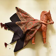 Neelanjana . नीलांजना ~ Square Ajrakh Silk Scarf - Red & Black