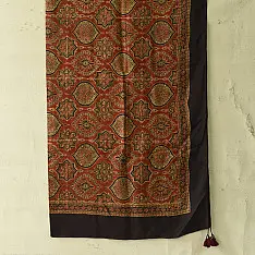 Neelanjana . नीलांजना ~ Square Ajrakh Silk Scarf - Red & Black
