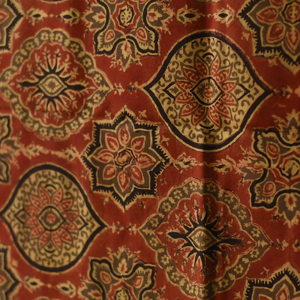 madder red ajrakh cotton square scarf black border floral medallion geometric star block print hand block printed natural dyed scarf tassels
