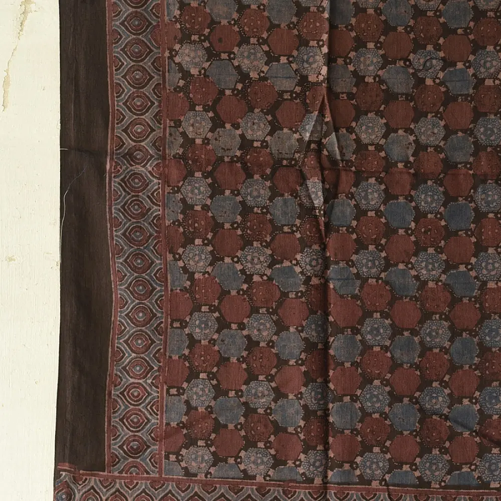 Ajrakh printed cotton dupatta with intricate hand carved block patterns