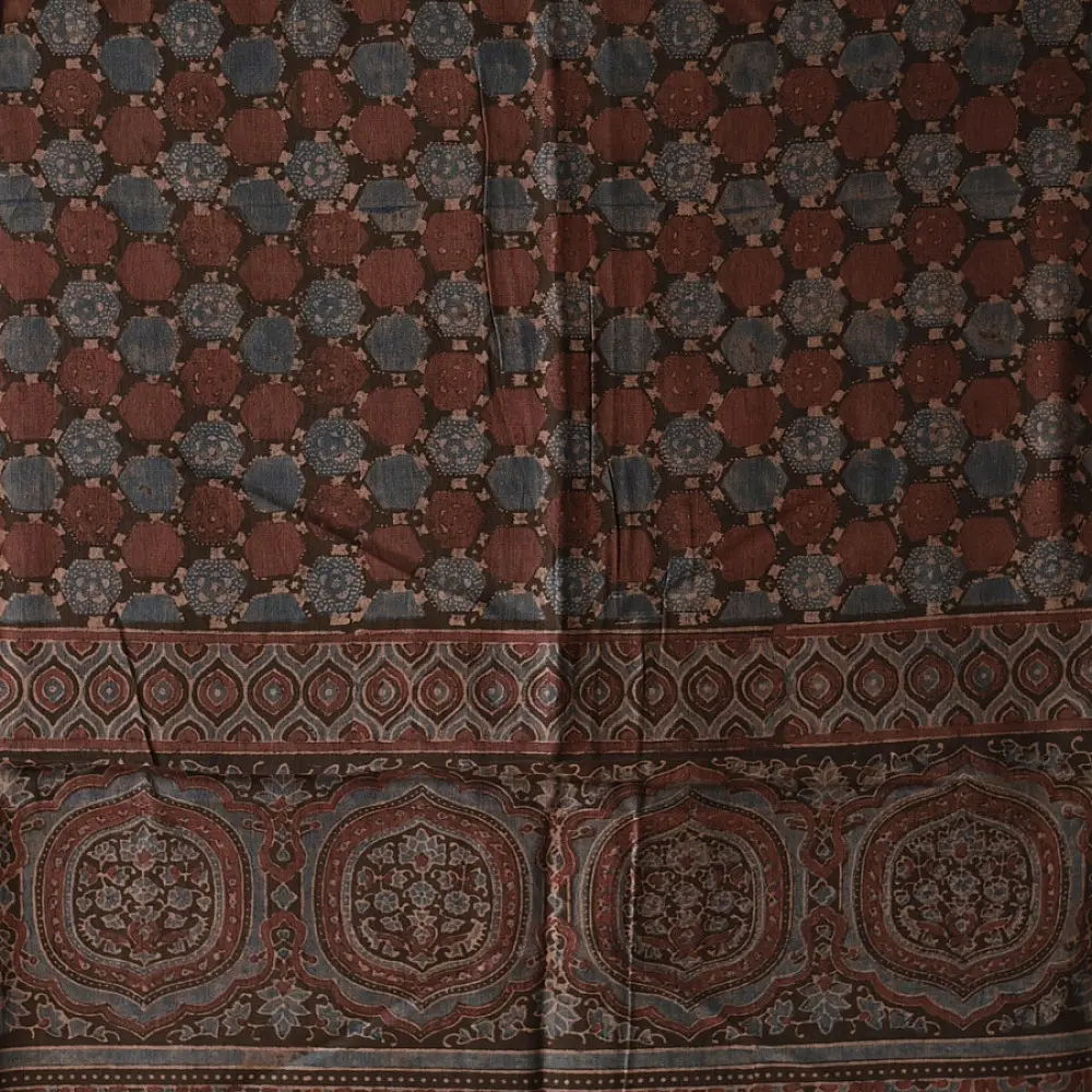 Ajrakh printed cotton dupatta with intricate hand carved block patterns
