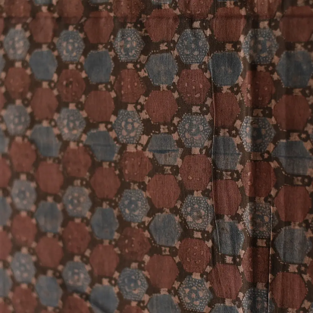 Ajrakh printed cotton dupatta with intricate hand carved block patterns