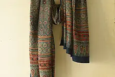 Ajrakh Mulberry Silk Dupatta | Natural dyed - Blue