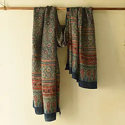 Ajrakh Mulberry Silk Dupatta | Natural dyed - Blue