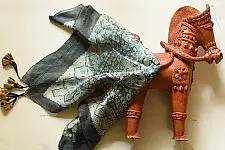 Neelanjana . नीलांजना ~ Square Ajrakh Silk Scarf - Sky Blue