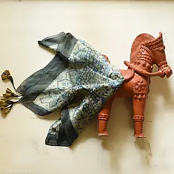 Neelanjana . नीलांजना ~ Square Ajrakh Silk Scarf - Sky Blue