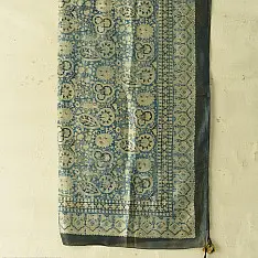 Neelanjana . नीलांजना ~ Square Ajrakh Silk Scarf - Sky Blue