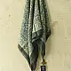 teal indigo ajrakh cotton square scarf clover floral clover block print geometric circular jaal hand block printed natural dyed scarf tassels