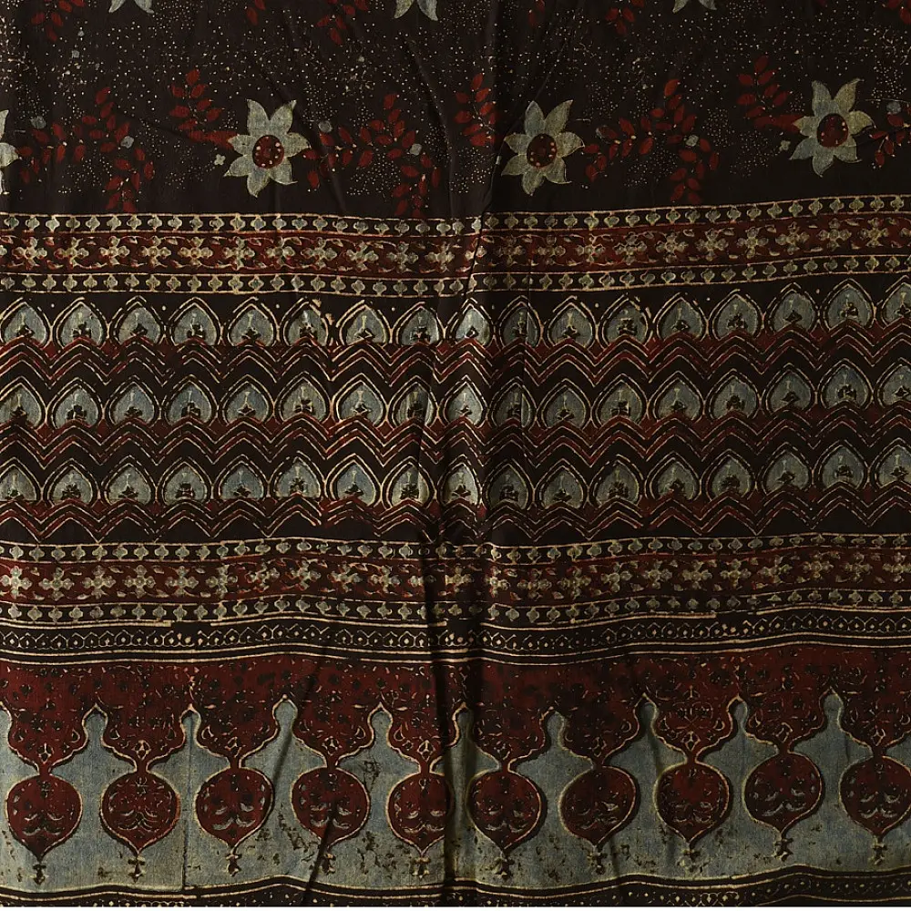 Black and red Ajrakh cotton dupatta with detailed geometric composition