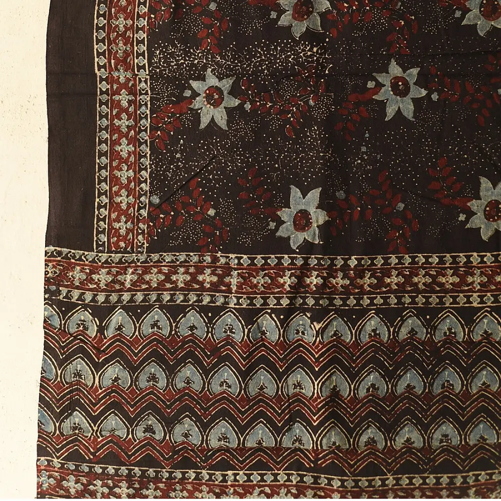 Black and red Ajrakh cotton dupatta with detailed geometric composition