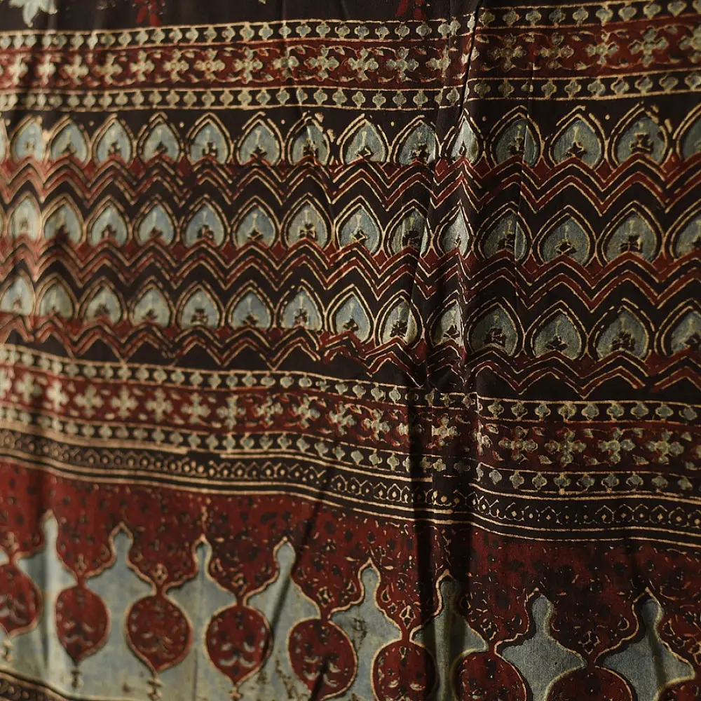 Black and red Ajrakh cotton dupatta with detailed geometric composition
