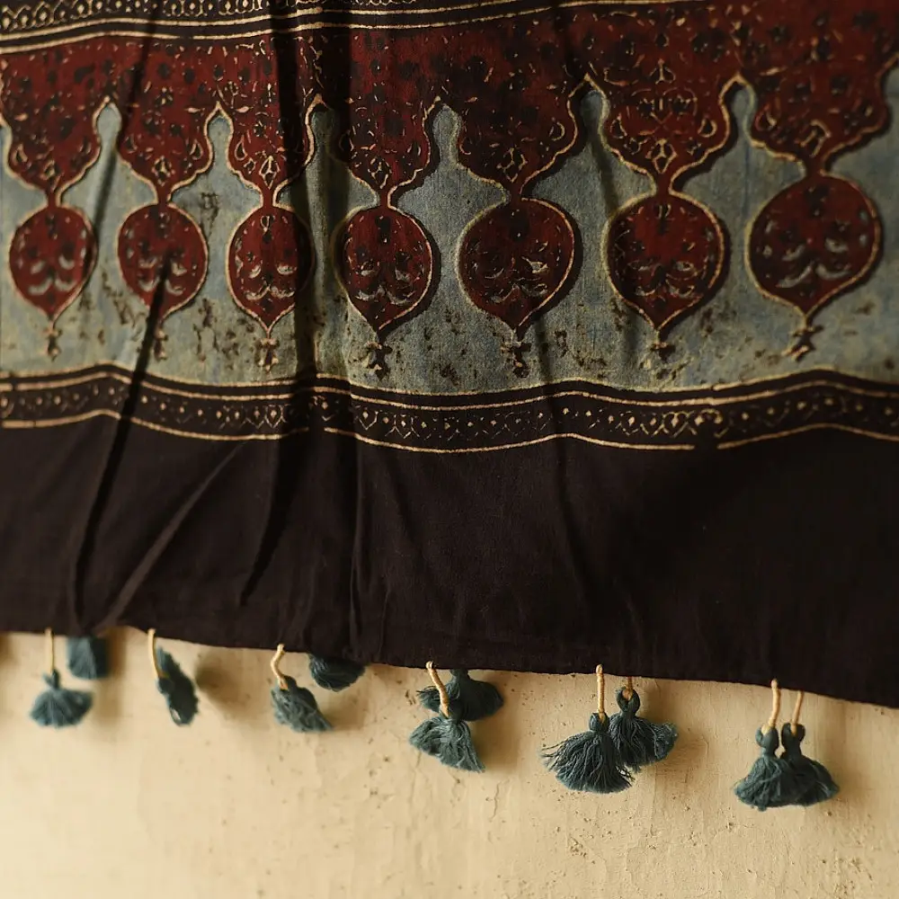 Black and red Ajrakh cotton dupatta with detailed geometric composition