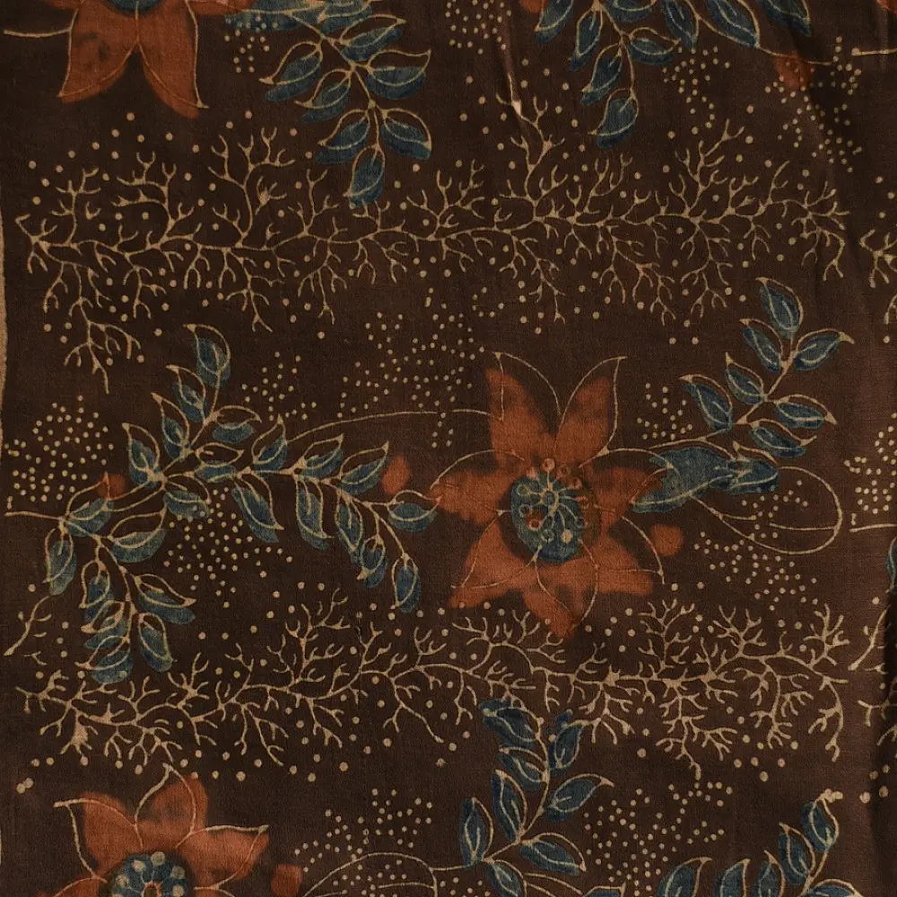 chocolate brown indigo madder red ajrakh modal silk dupatta hand block printed floral vine jaal body ornate geometric lozenge pallu traditional mihrab arched detail wedding festive wear sustainable luxury natural dyed with tassels
