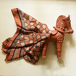 Neelanjana . नीलांजना ~ Square Ajrakh Silk Scarf - Brown