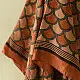 terracotta red ajrakh cotton square scarf black fish scale scallop block print hand block printed natural dyed scarf tassels