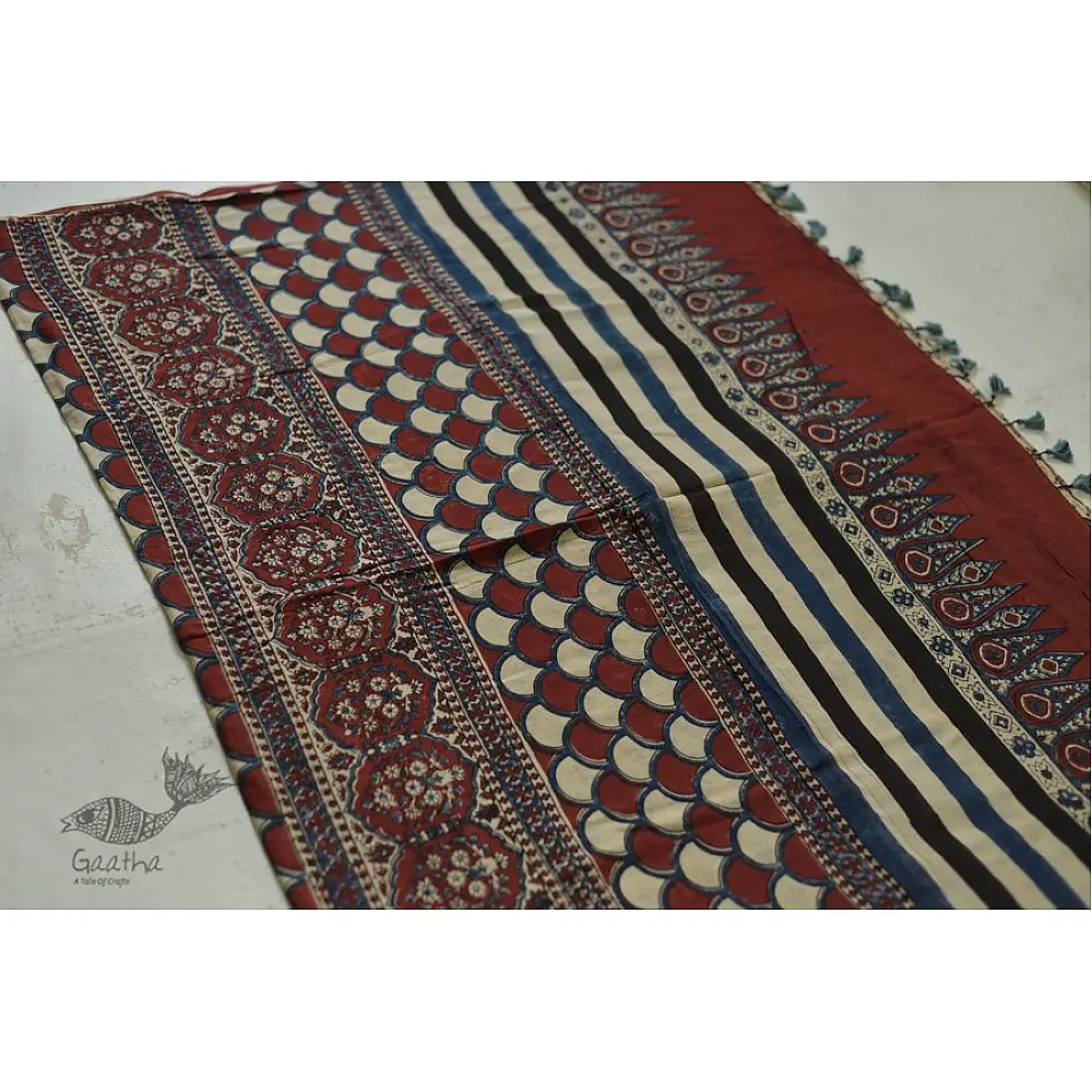 ajrakh printed mulmul cotton saree
