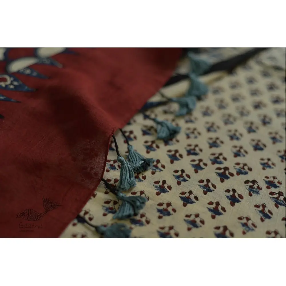 ajrakh printed mulmul cotton saree