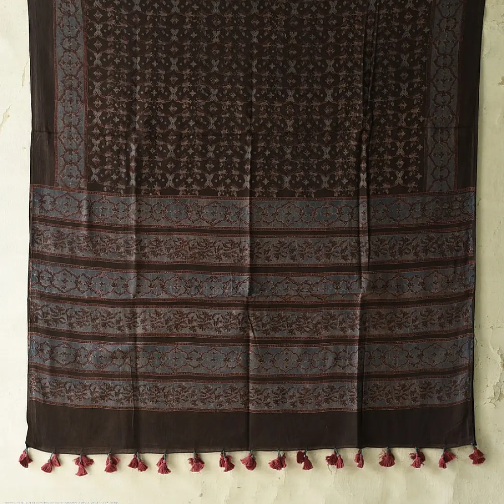 Handcrafted Ajrakh dupatta with pure cotton weave and natural dye finish