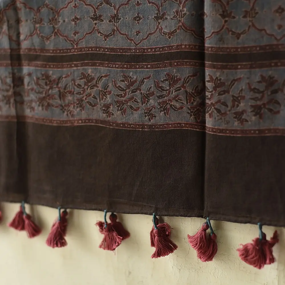 Handcrafted Ajrakh dupatta with pure cotton weave and natural dye finish