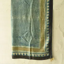 Neelanjana . नीलांजना ~ Square Ajrakh Silk Scarf - Light Blue Strips 