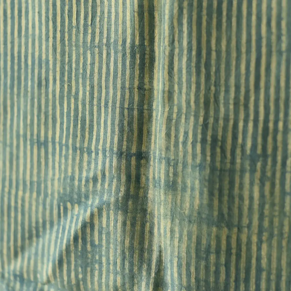 teal indigo ajrakh cotton square scarf vertical striped line block print sawtooth triangle geometric border hand block printed natural dyed scarf tassels