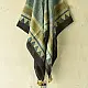 teal indigo ajrakh cotton square scarf vertical striped line block print sawtooth triangle geometric border hand block printed natural dyed scarf tassels