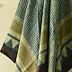 teal indigo ajrakh cotton square scarf vertical striped line block print sawtooth triangle geometric border hand block printed natural dyed scarf tassels