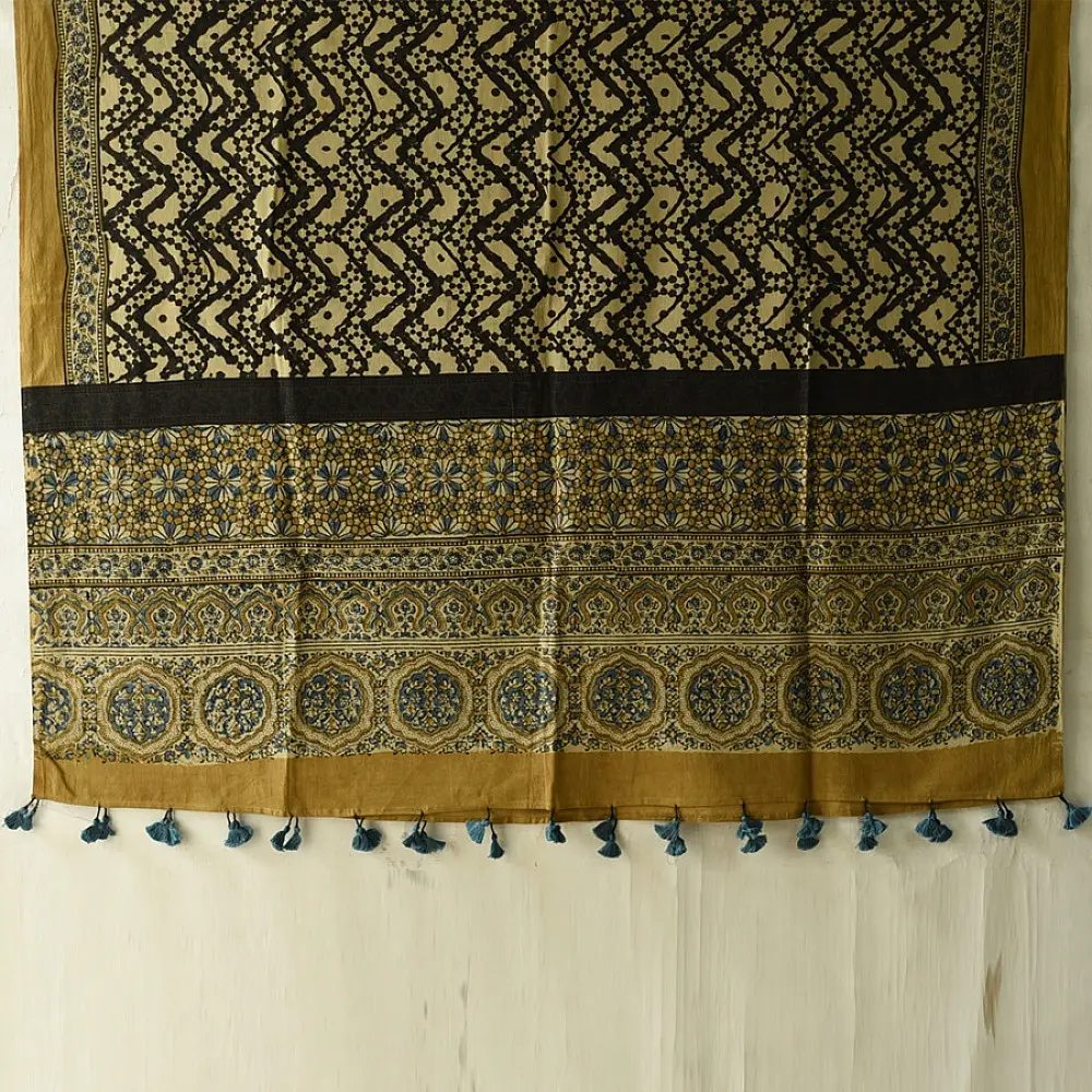 Ajrakh block print dupatta in pure cotton with earthy natural colors