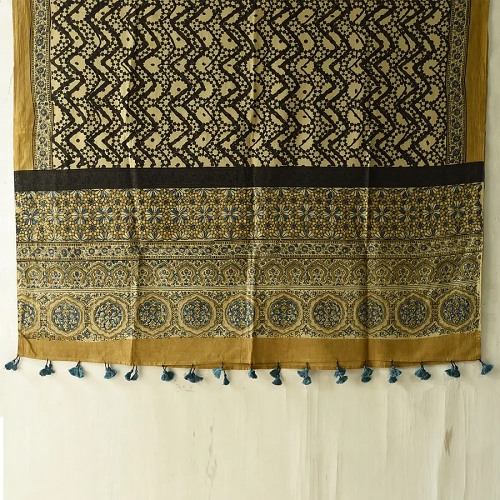 Ajrakh block print dupatta in pure cotton with earthy natural colors