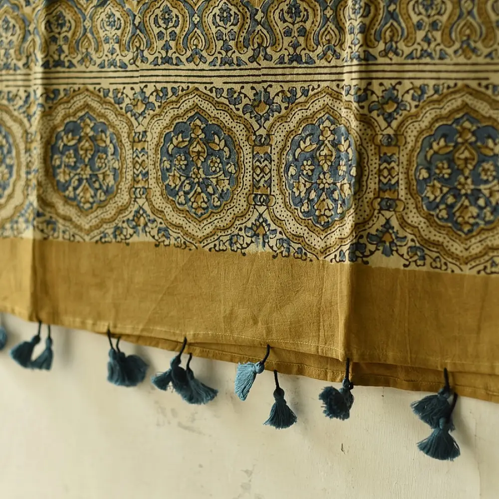 Ajrakh block print dupatta in pure cotton with earthy natural colors
