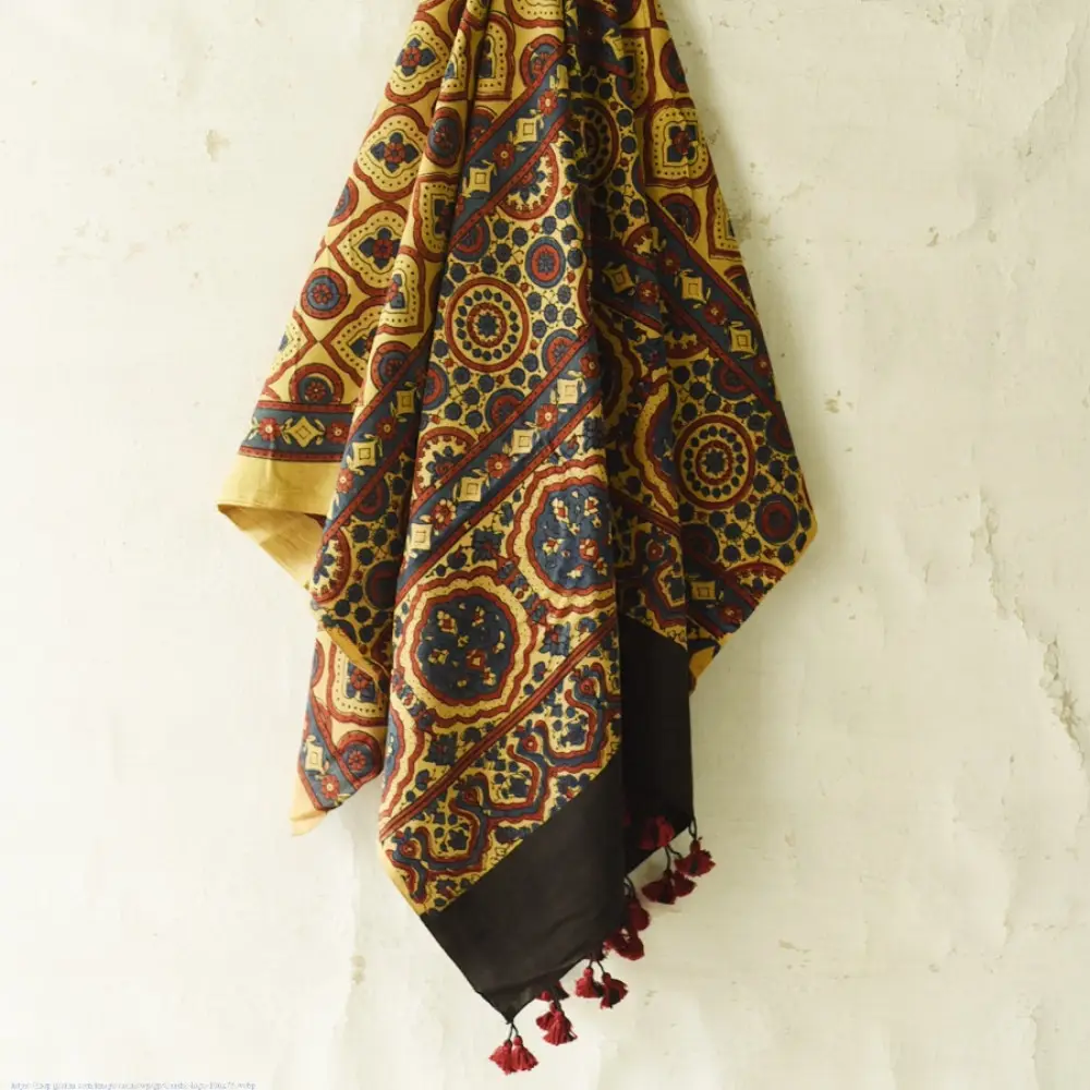Ajrakh resist dyed pure cotton dupatta with bold symmetrical patterns