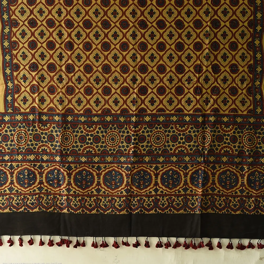 Ajrakh resist dyed pure cotton dupatta with bold symmetrical patterns