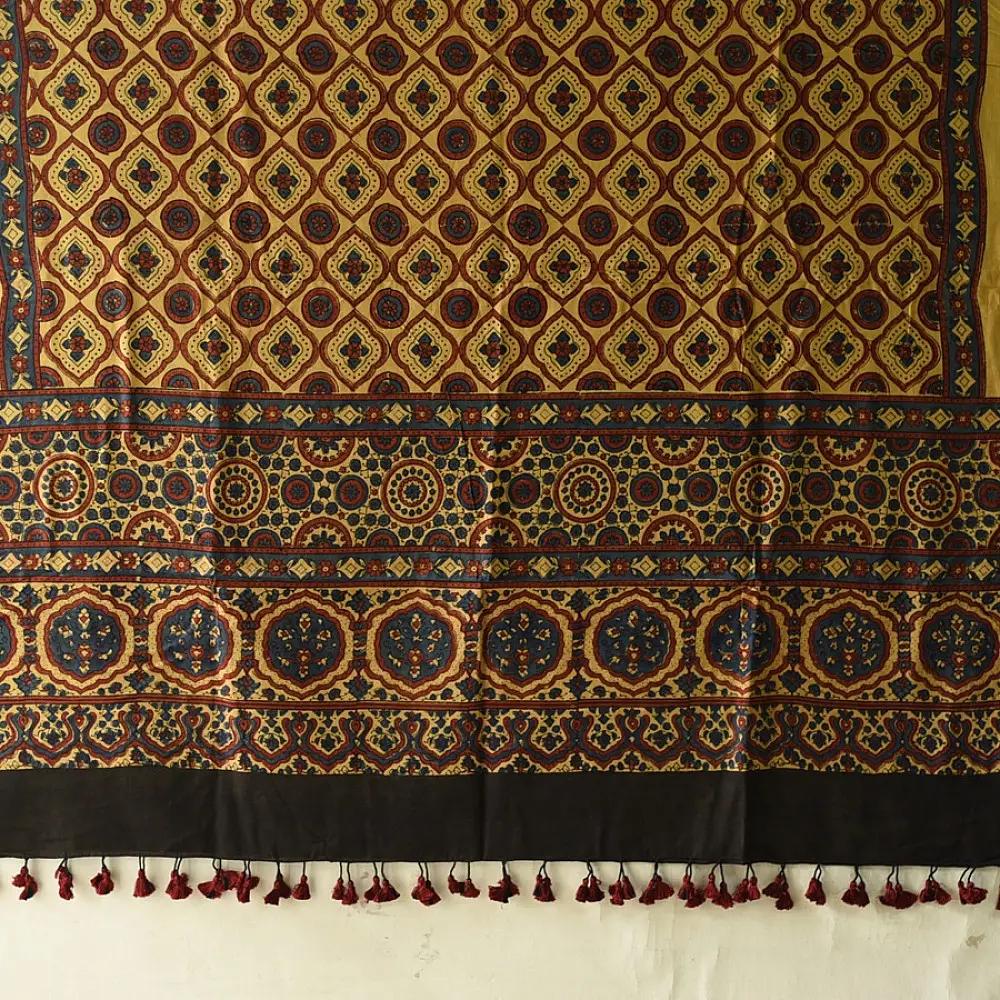 Ajrakh resist dyed pure cotton dupatta with bold symmetrical patterns
