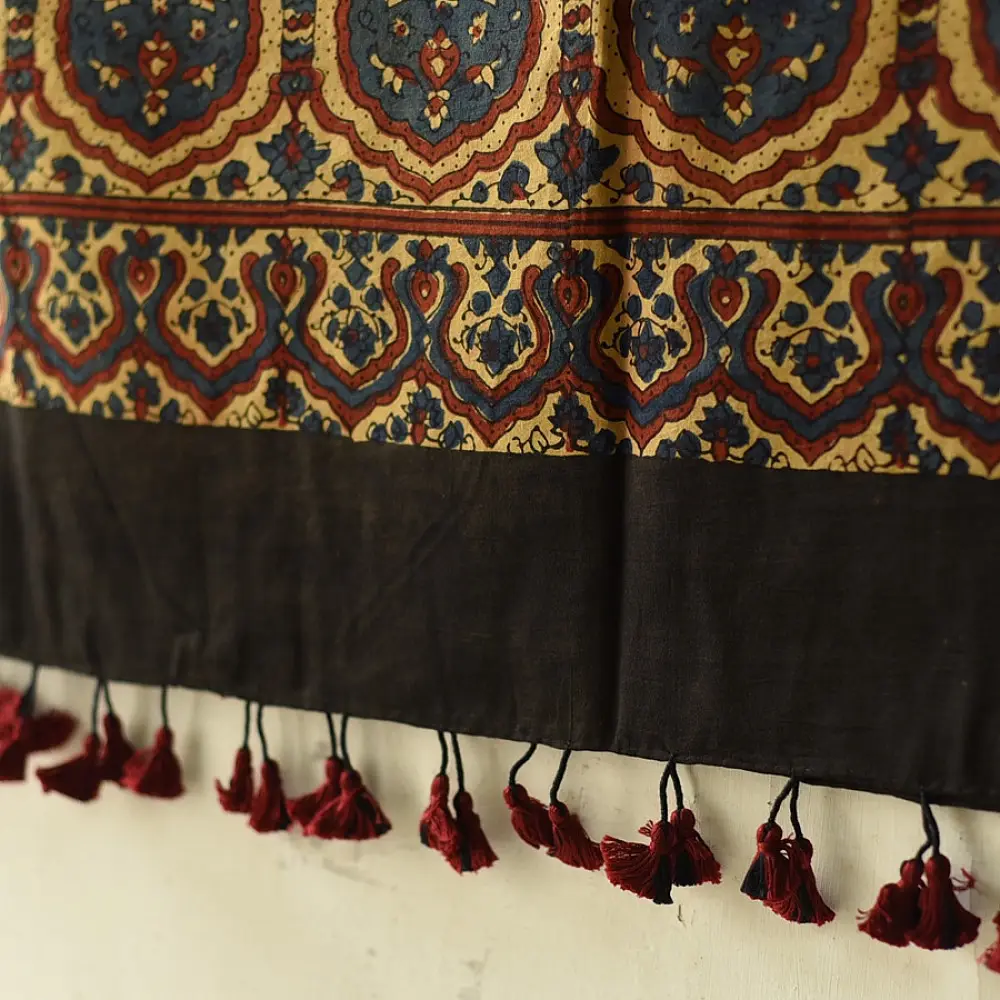 Ajrakh resist dyed pure cotton dupatta with bold symmetrical patterns